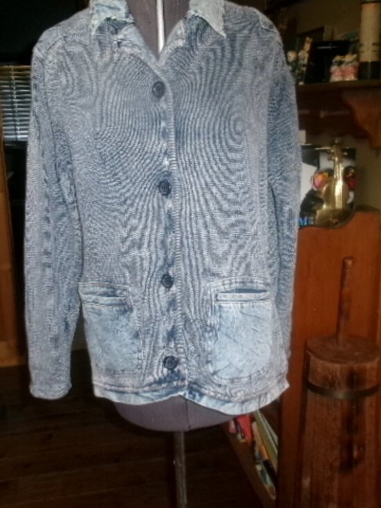 North line Jackets & Blazers - vtg North Line sweater front acid wash denim jacket button front 2 pocket Med